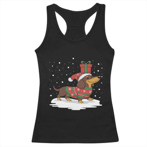 Christmas Dachshund Racerback Tank Top Funny Weiner Santa Hat Xmas Dog Puppy Lover - Print Your Wear