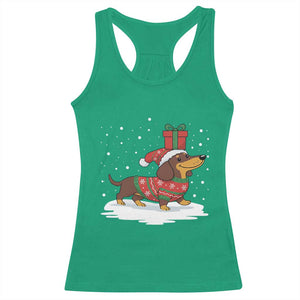 Christmas Dachshund Racerback Tank Top Funny Weiner Santa Hat Xmas Dog Puppy Lover - Print Your Wear