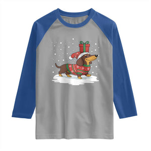 Christmas Dachshund Raglan Shirt Funny Weiner Santa Hat Xmas Dog Puppy Lover TS10 Sport Gray Royal Print Your Wear