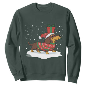 Christmas Dachshund Sweatshirt Funny Weiner Santa Hat Xmas Dog Puppy Lover TS10 Dark Forest Green Print Your Wear