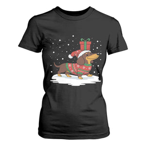 Christmas Dachshund T Shirt For Women Funny Weiner Santa Hat Xmas Dog Puppy Lover TS10 Black Print Your Wear