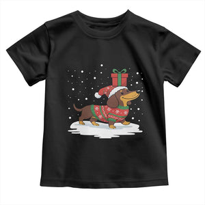 Christmas Dachshund Toddler T Shirt Funny Weiner Santa Hat Xmas Dog Puppy Lover TS10 Black Print Your Wear