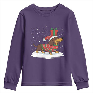 Christmas Dachshund Youth Sweatshirt Funny Weiner Santa Hat Xmas Dog Puppy Lover TS10 Purple Print Your Wear