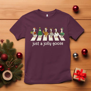 Just A Jolly Goose T Shirt Funny Christmas Duck Meme TS10 Maroon Print Your Wear