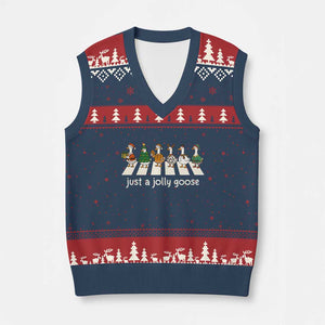 Just A Jolly Goose V-Neck Knit Sweater Vest Funny Xmas Duck Meme TS10 Navy Red Print Your Wear