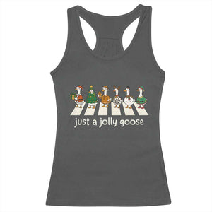 Just A Jolly Goose Racerback Tank Top Funny Christmas Duck Meme TS10 Dark Heather Print Your Wear