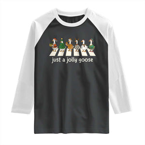 Just A Jolly Goose Raglan Shirt Funny Christmas Duck Meme TS10 Black White Print Your Wear