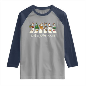Just A Jolly Goose Raglan Shirt Funny Christmas Duck Meme TS10 Sport Gray Navy Print Your Wear