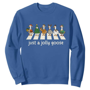 Just A Jolly Goose Sweatshirt Funny Christmas Duck Meme TS10 Royal Blue Print Your Wear