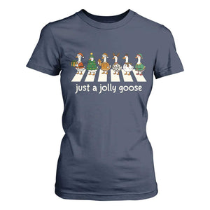 Just A Jolly Goose T Shirt For Women Funny Christmas Duck Meme TS10 Navy Print Your Wear