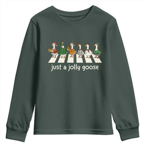 Just A Jolly Goose Youth Sweatshirt Funny Christmas Duck Meme TS10 Dark Forest Green Print Your Wear
