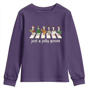 Just A Jolly Goose Youth Sweatshirt Funny Christmas Duck Meme TS10 Purple Print Your Wear