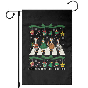 Festive Goose On The Loose Christmas Garden Flag Cute Xmas Duck Silly Gooses Coquette Bow TS10 Black Print Your Wear