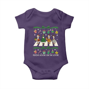 Festive Goose On The Loose Christmas Baby Onesie Cute Xmas Duck Silly Gooses Coquette Bow TS10 Purple Print Your Wear