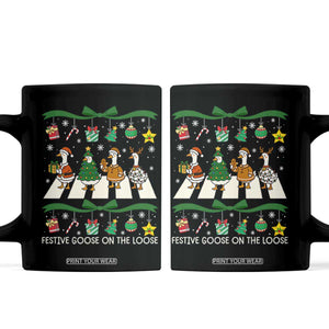 Festive Goose On The Loose Christmas Coffee Mug Cute Xmas Duck Silly Gooses Coquette Bow TS10 Black Print Your Wear