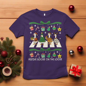 Festive Goose On The Loose Christmas T Shirt Cute Xmas Duck Silly Gooses Coquette Bow TS10 Purple Print Your Wear