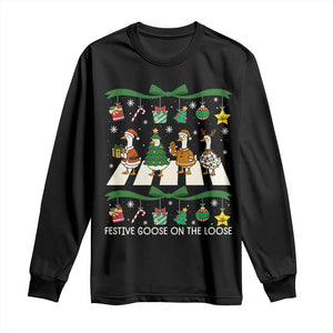 Festive Goose On The Loose Christmas Long Sleeve Shirt Cute Xmas Duck Silly Gooses Coquette Bow TS10 Black Print Your Wear