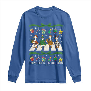 Festive Goose On The Loose Christmas Long Sleeve Shirt Cute Xmas Duck Silly Gooses Coquette Bow TS10 Royal Blue Print Your Wear