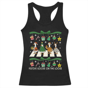 Festive Goose On The Loose Christmas Racerback Tank Top Cute Xmas Duck Silly Gooses Coquette Bow TS10 Black Print Your Wear