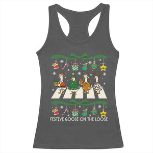 Festive Goose On The Loose Christmas Racerback Tank Top Cute Xmas Duck Silly Gooses Coquette Bow TS10 Dark Heather Print Your Wear
