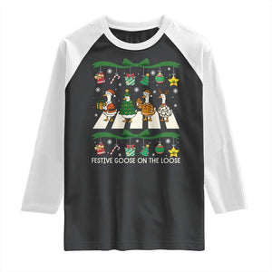 Festive Goose On The Loose Christmas Raglan Shirt Cute Xmas Duck Silly Gooses Coquette Bow TS10 Black White Print Your Wear