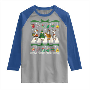 Festive Goose On The Loose Christmas Raglan Shirt Cute Xmas Duck Silly Gooses Coquette Bow TS10 Sport Gray Royal Print Your Wear