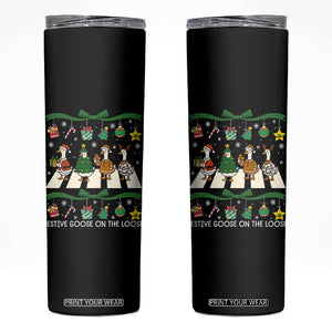 Festive Goose On The Loose Christmas Skinny Tumbler Cute Xmas Duck Silly Gooses Coquette Bow TS10 Black Print Your Wear