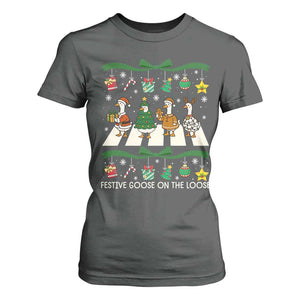 Festive Goose On The Loose Christmas T Shirt For Women Cute Xmas Duck Silly Gooses Coquette Bow TS10 Dark Heather Print Your Wear