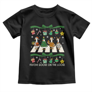 Festive Goose On The Loose Christmas Toddler T Shirt Cute Xmas Duck Silly Gooses Coquette Bow TS10 Black Print Your Wear