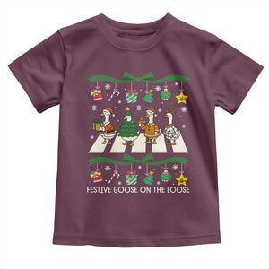 Festive Goose On The Loose Christmas Toddler T Shirt Cute Xmas Duck Silly Gooses Coquette Bow TS10 Maroon Print Your Wear