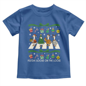 Festive Goose On The Loose Christmas Toddler T Shirt Cute Xmas Duck Silly Gooses Coquette Bow TS10 Royal Blue Print Your Wear