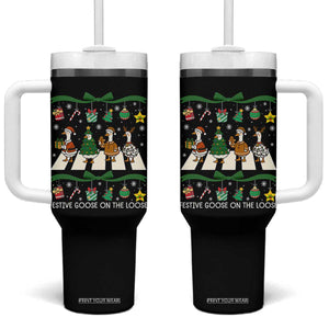 Festive Goose On The Loose Christmas Tumbler With Handle Cute Xmas Duck Silly Gooses Coquette Bow TS10 One Size: 40 oz Black Print Your Wear