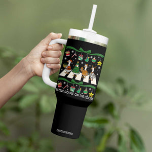 Festive Goose On The Loose Christmas Tumbler With Handle Cute Xmas Duck Silly Gooses Coquette Bow TS10 Print Your Wear