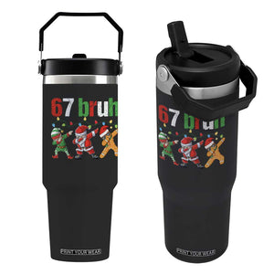 67 Christmas Flip Straw Tumbler Funny Six Seven Bruh Dabbing Santa Meme Pajamas TS10 One Size: 30 oz Black Print Your Wear