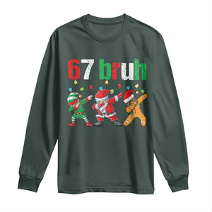 67 Christmas Long Sleeve Shirt Funny Six Seven Bruh Dabbing Santa Meme Pajamas TS10 Dark Forest Green Print Your Wear