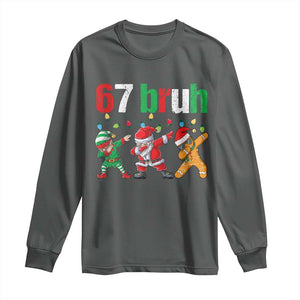 67 Christmas Long Sleeve Shirt Funny Six Seven Bruh Dabbing Santa Meme Pajamas TS10 Dark Heather Print Your Wear