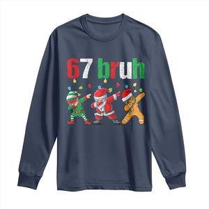 67 Christmas Long Sleeve Shirt Funny Six Seven Bruh Dabbing Santa Meme Pajamas TS10 Navy Print Your Wear