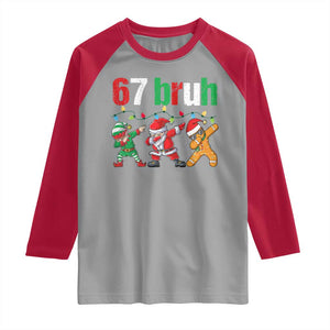 67 Christmas Raglan Shirt Funny Six Seven Bruh Dabbing Santa Meme Pajamas TS10 Sport Gray Red Print Your Wear