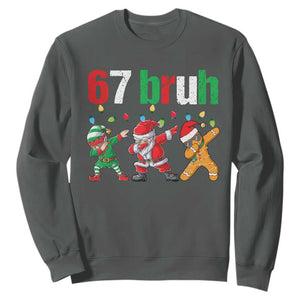 67 Christmas Sweatshirt Funny Six Seven Bruh Dabbing Santa Meme Pajamas TS10 Dark Heather Print Your Wear