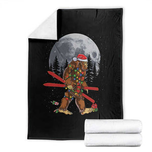 Santa Bigfoot Christmas Throw Blanket Funny Sasquatch Skiing Snowboard Ski Lover Skier TS10 Black Print Your Wear