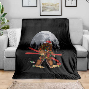 Santa Bigfoot Christmas Throw Blanket Funny Sasquatch Skiing Snowboard Ski Lover Skier TS10 Print Your Wear