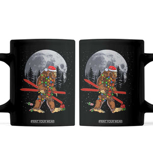 Santa Bigfoot Christmas Coffee Mug Funny Sasquatch Skiing Snowboard Ski Lover Skier TS10 Black Print Your Wear