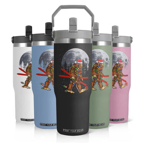 Santa Bigfoot Christmas Flip Straw Tumbler Funny Sasquatch Skiing Snowboard Ski Lover Skier TS10 Print Your Wear