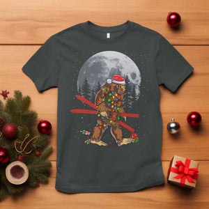 Santa Bigfoot Christmas T Shirt Funny Sasquatch Skiing Snowboard Ski Lover Skier TS10 Dark Heather Print Your Wear