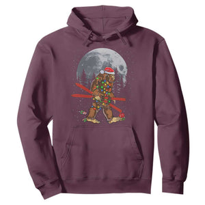 Santa Bigfoot Christmas Hoodie Funny Sasquatch Skiing Snowboard Ski Lover Skier TS10 Maroon Print Your Wear