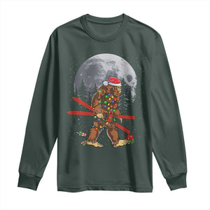 Santa Bigfoot Christmas Long Sleeve Shirt Funny Sasquatch Skiing Snowboard Ski Lover Skier TS10 Dark Forest Green Print Your Wear