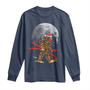 Santa Bigfoot Christmas Long Sleeve Shirt Funny Sasquatch Skiing Snowboard Ski Lover Skier TS10 Navy Print Your Wear