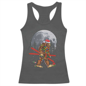 Santa Bigfoot Christmas Racerback Tank Top Funny Sasquatch Skiing Snowboard Ski Lover Skier TS10 Dark Heather Print Your Wear