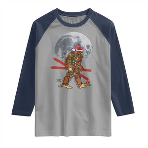 Santa Bigfoot Christmas Raglan Shirt Funny Sasquatch Skiing Snowboard Ski Lover Skier TS10 Sport Gray Navy Print Your Wear