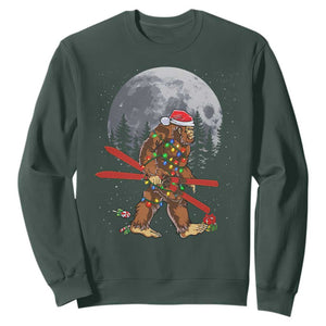Santa Bigfoot Christmas Sweatshirt Funny Sasquatch Skiing Snowboard Ski Lover Skier TS10 Dark Forest Green Print Your Wear